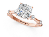Rose gold Cushion Solitaire Diamond Ring with Bezel Set Side Stones and Prong Setting_26