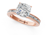 Rose gold Cushion Solitaire Diamond Ring with Channel-Set Baguette Band and Four-Prong Setting_115