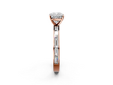 Rose gold Cushion Solitaire Diamond Ring with Channel-Set Baguette Band and Four-Prong Setting_116