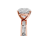 Rose gold Cushion Solitaire Diamond Ring with Channel-Set Baguette Band and Four-Prong Setting_119