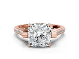 Rose gold Cushion Solitaire Diamond Ring with Channel Set Band and Bezel Prong Setting_56