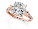 Rose gold Cushion Solitaire Diamond Ring with Channel Set Band and Bezel Prong Setting_57