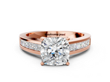 Rose gold Cushion Solitaire Diamond Ring with Channel-Set Band and Four-Prong Setting_8