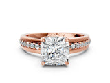 Rose gold Cushion Solitaire Diamond Ring with Channel Set Band and Six-Prong Setting_48