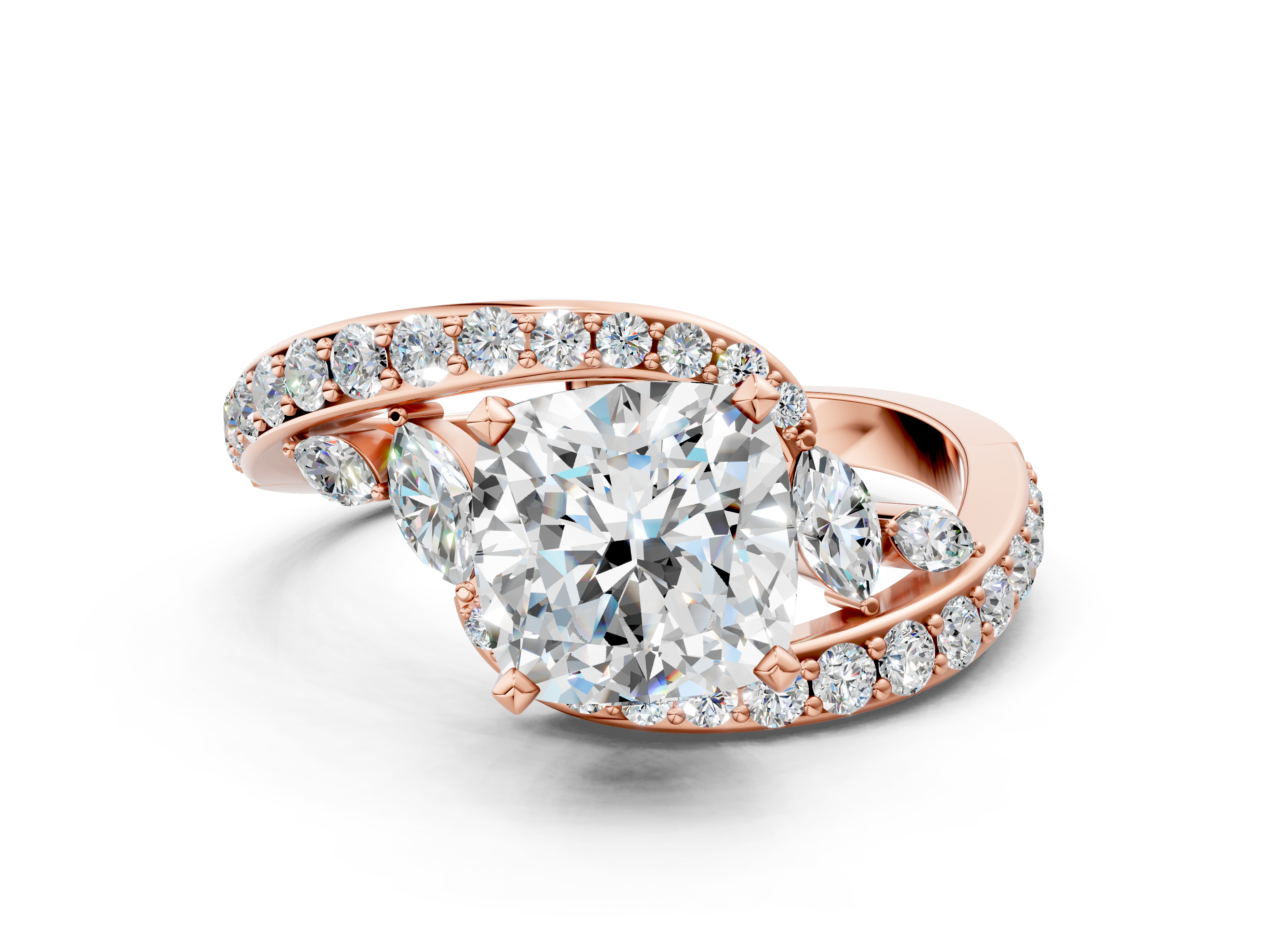 Rose gold Cushion Solitaire Diamond Ring with Filigree Band and Four-Prong Setting_60