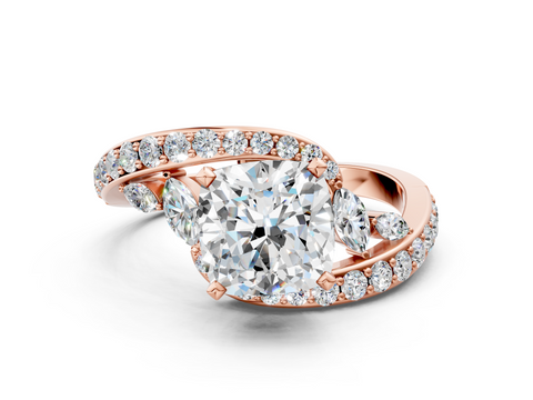 Rose gold Cushion Solitaire Diamond Ring with Filigree Band and Four-Prong Setting_60
