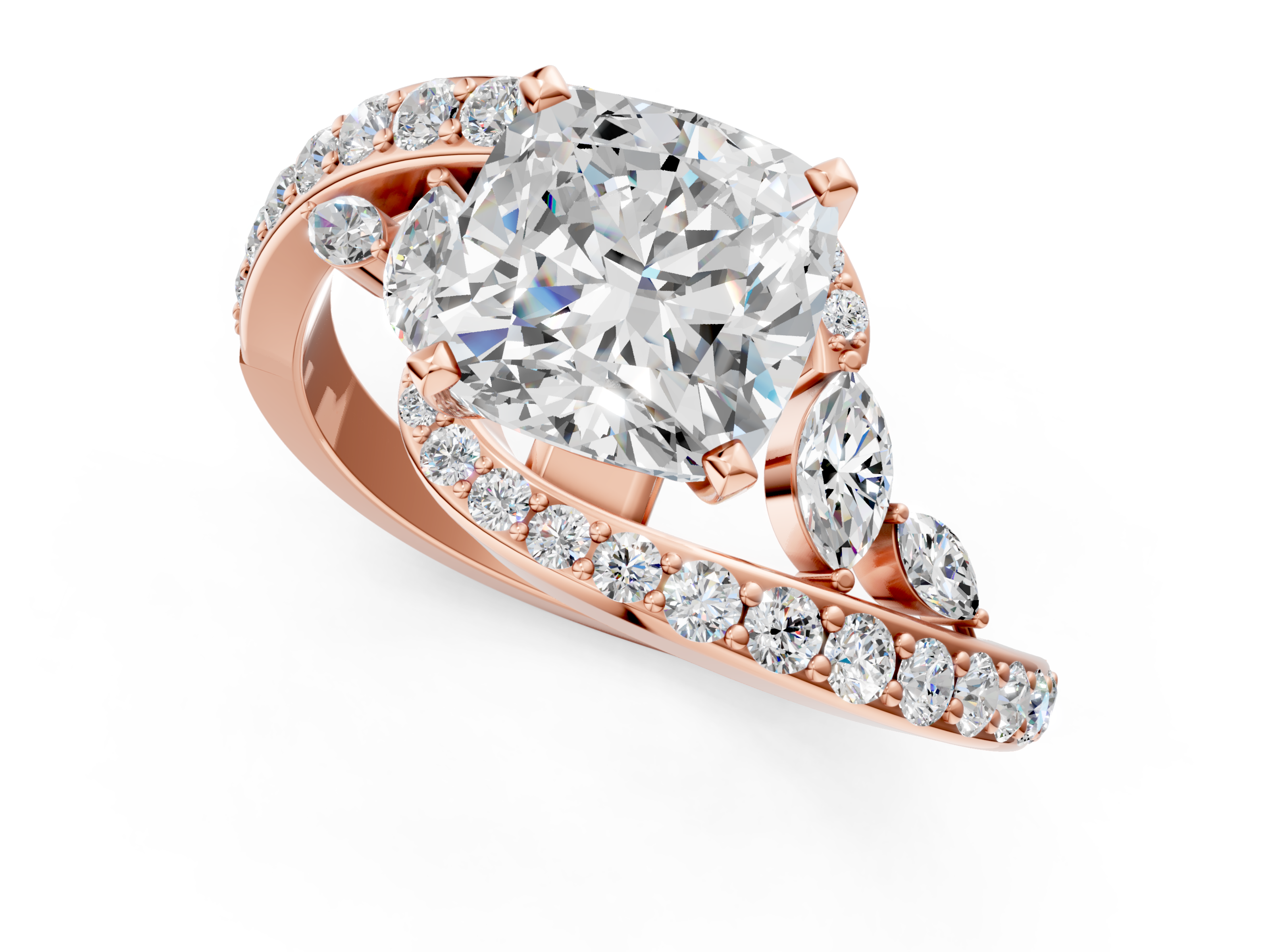 Rose gold Cushion Solitaire Diamond Ring with Filigree Band and Four-Prong Setting_61