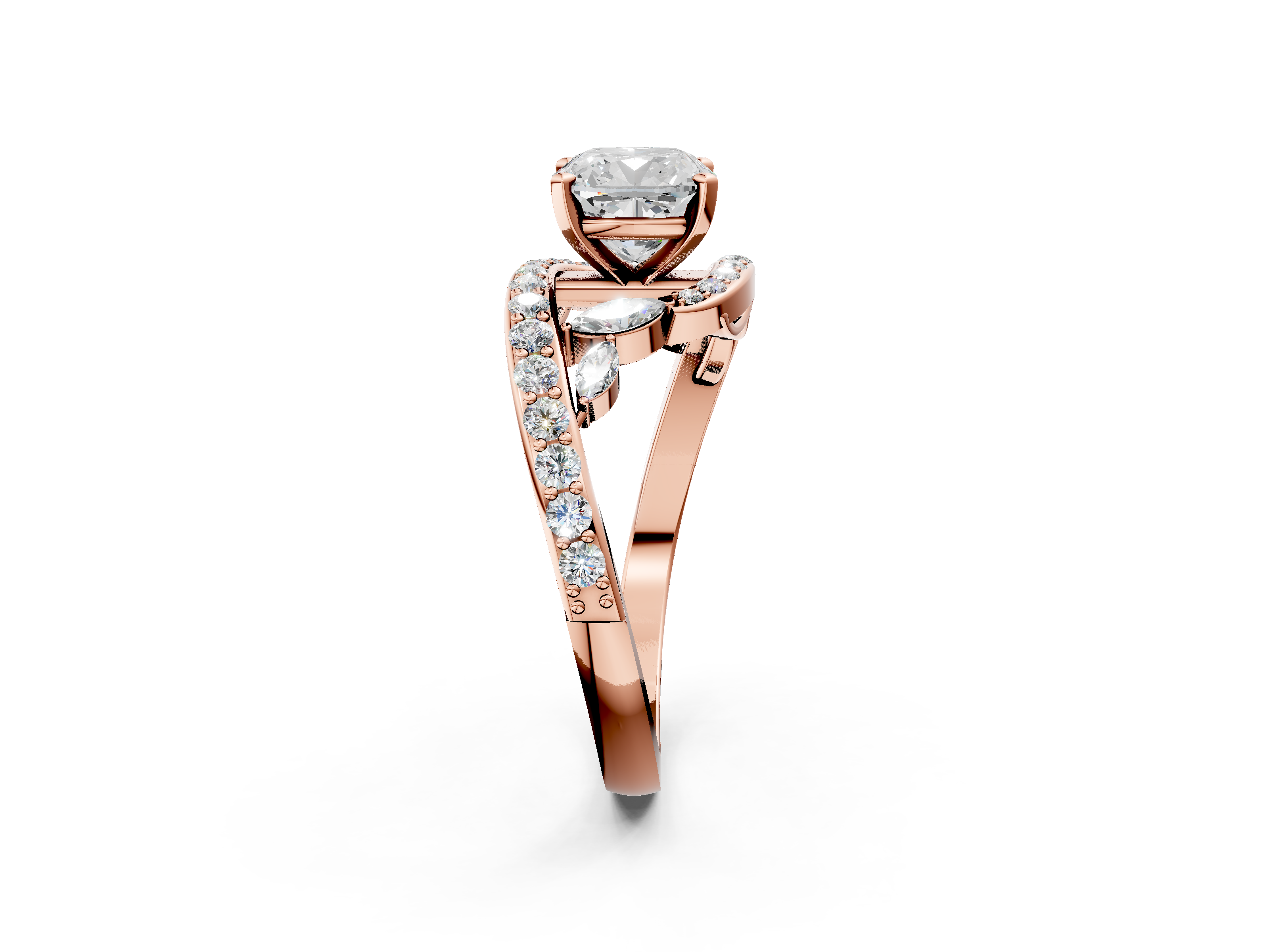 Rose gold Cushion Solitaire Diamond Ring with Filigree Band and Four-Prong Setting_62