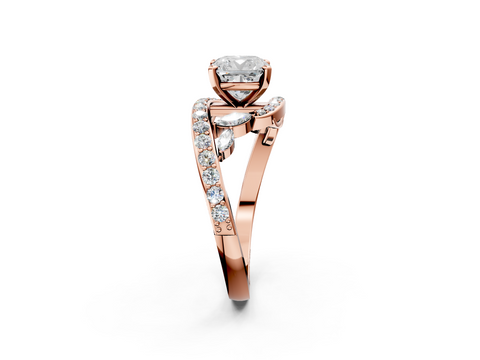 Rose gold Cushion Solitaire Diamond Ring with Filigree Band and Four-Prong Setting_62