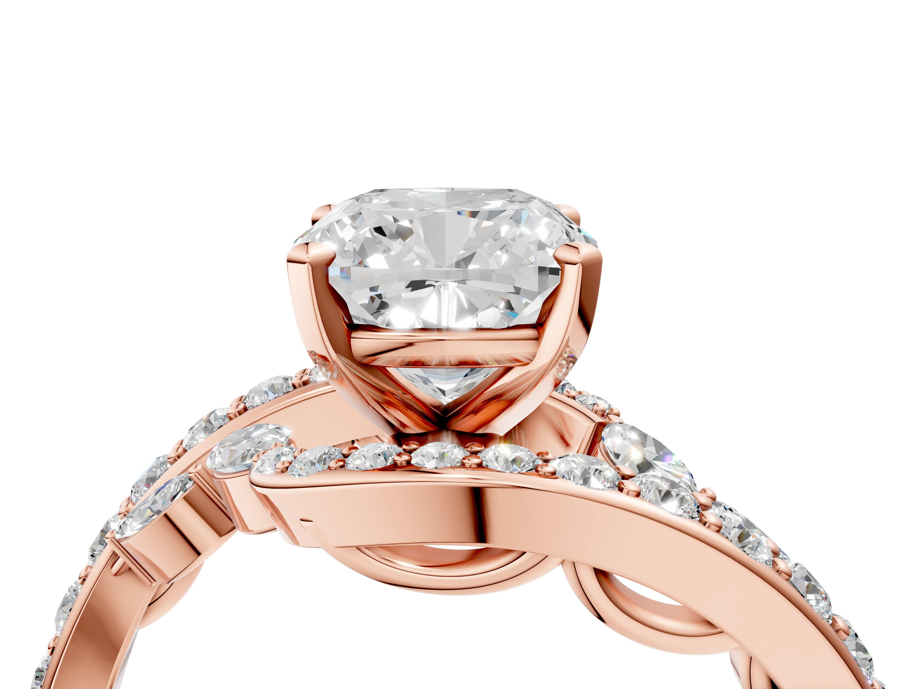 Rose gold Cushion Solitaire Diamond Ring with Filigree Band and Four-Prong Setting_64