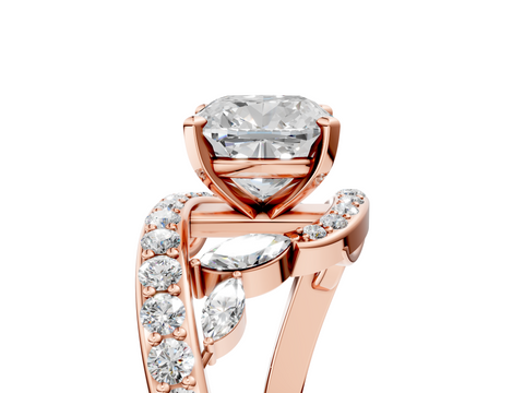 Rose gold Cushion Solitaire Diamond Ring with Filigree Band and Four-Prong Setting_65