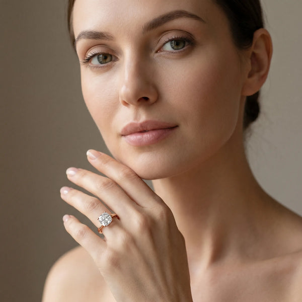 Rose gold Cushion Solitaire Diamond Ring with Four-Prong Setting and Classic Band