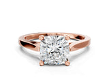 Rose gold Cushion Solitaire Diamond Ring with Four-Prong Setting and Tapered Band