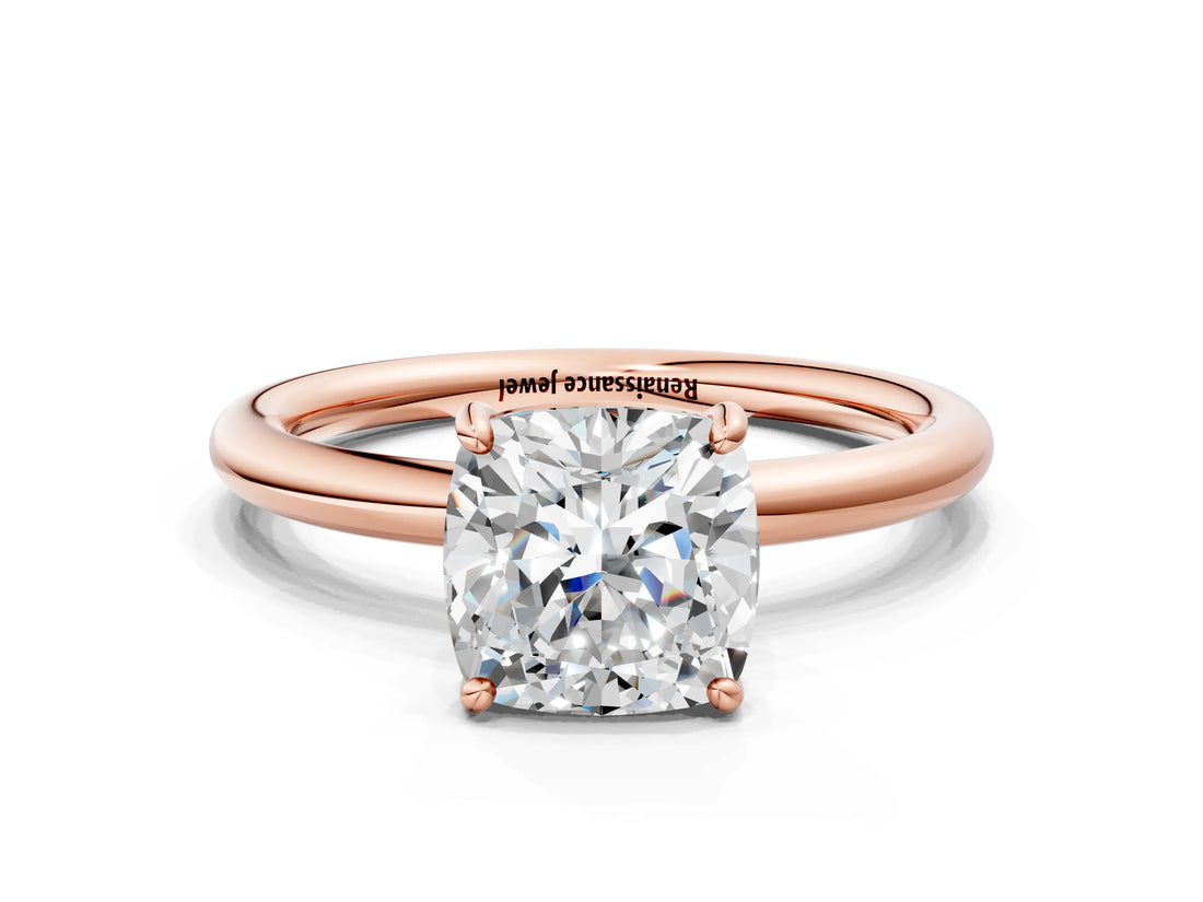 Rose gold Cushion Solitaire Diamond Ring with Four-Prong Setting on a Plain Band_20