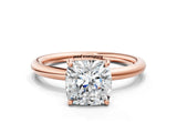 Rose gold Cushion Solitaire Diamond Ring with Four-Prong Setting on a Plain Band_20