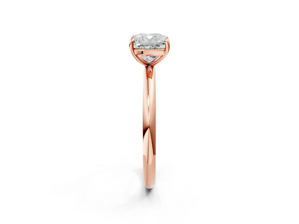 Rose gold Cushion Solitaire Diamond Ring with Four-Prong Setting on a Plain Band