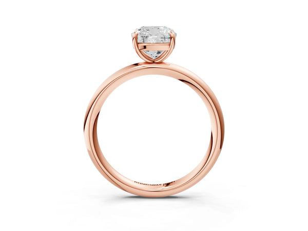 Rose gold Cushion Solitaire Diamond Ring with Four-Prong Setting on a Plain Band