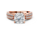 Rose gold Cushion Solitaire Diamond Ring with Milgrain Pavé Band and Four-Prong Setting_106