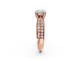 Rose gold Cushion Solitaire Diamond Ring with Milgrain Pavé Band and Four-Prong Setting_108