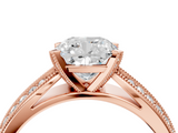 Rose gold Cushion Solitaire Diamond Ring with Milgrain Pavé Band and Four-Prong Setting_110