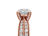 Rose gold Cushion Solitaire Diamond Ring with Milgrain Pavé Band and Four-Prong Setting_111