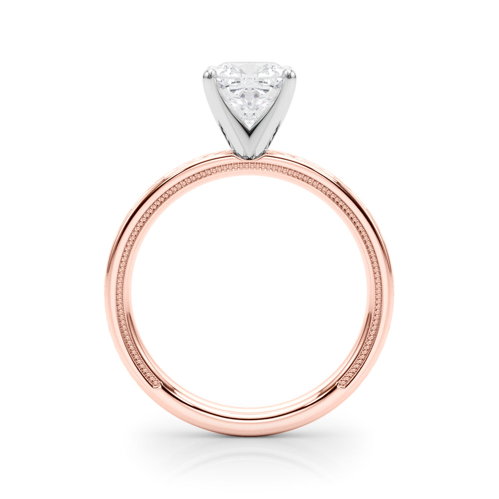 Rose gold Cushion Solitaire Diamond Ring with Milgrain and Black Enamel X Pattern Band 2