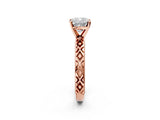 Rose gold Cushion Solitaire Diamond Ring with Milgrain and Black Enamel X Pattern Band_188