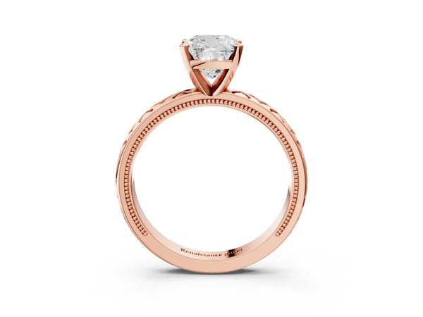 Rose Gold Cushion Cut Vintage Solitaire Engagement Ring Setting with Milgrain X Pattern Band