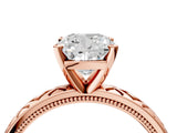Rose gold Cushion Solitaire Diamond Ring with Milgrain and Black Enamel X Pattern Band_190
