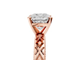 Rose gold Cushion Solitaire Diamond Ring with Milgrain and Black Enamel X Pattern Band_191