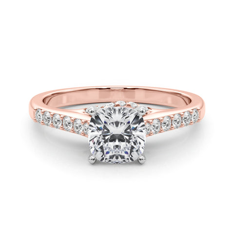 Rose gold Cushion Solitaire Diamond Ring with Pavé Band and Four-Prong Setting 1