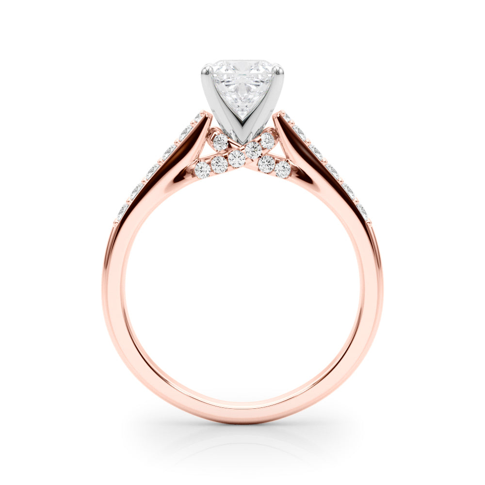 Rose gold Cushion Solitaire Diamond Ring with Pavé Band and Four-Prong Setting 2