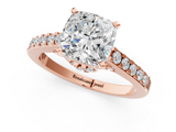 Rose gold Cushion Solitaire Diamond Ring with Pavé Band and Four-Prong Setting_106