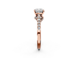 Rose gold Cushion Solitaire Diamond Ring with Pavé Band and Four-Prong Setting_107