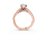 Rose gold Cushion Solitaire Diamond Ring with Pavé Band and Four-Prong Setting_108