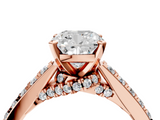 Rose gold Cushion Solitaire Diamond Ring with Pavé Band and Four-Prong Setting_109