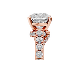 Rose gold Cushion Solitaire Diamond Ring with Pavé Band and Four-Prong Setting_110