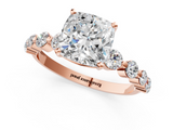 Rose gold Cushion Solitaire Diamond Ring with Pave Band and Four-Prong Setting_270