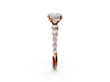 Rose gold Cushion Solitaire Diamond Ring with Pave Band and Four-Prong Setting_271