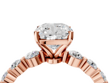 Rose gold Cushion Solitaire Diamond Ring with Pave Band and Four-Prong Setting_273