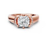 Rose gold Cushion Solitaire Diamond Ring with Pave Band and Six-Prong Setting_35
