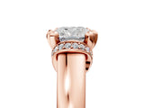 Rose gold Cushion Solitaire Diamond Ring with Pave Band and Six-Prong Setting_40