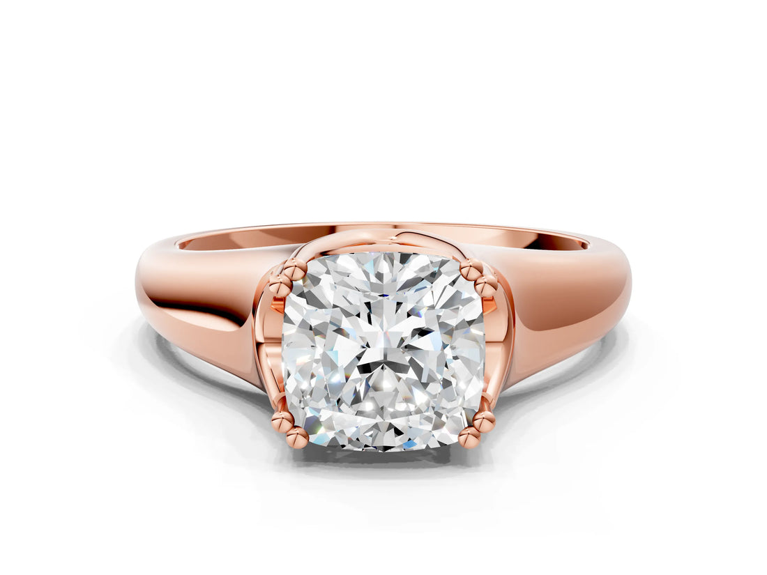Rose gold Cushion Solitaire Diamond Ring with Six-Prong Cathedral Setting_54