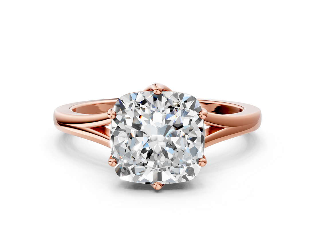 Rose gold Cushion Solitaire Diamond Ring with Six-Prong Setting and Tapered Band_24