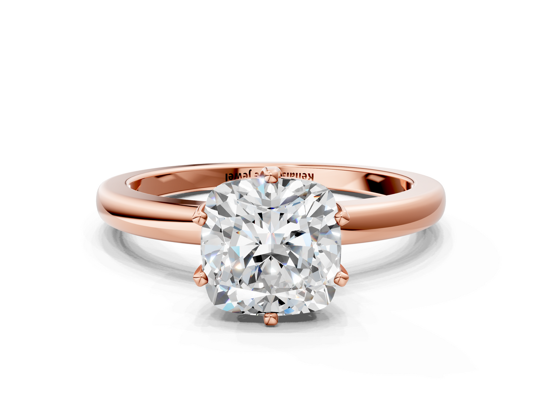 Rose gold Cushion Solitaire Diamond Ring with Six-Prong Setting on a Classic Band_3