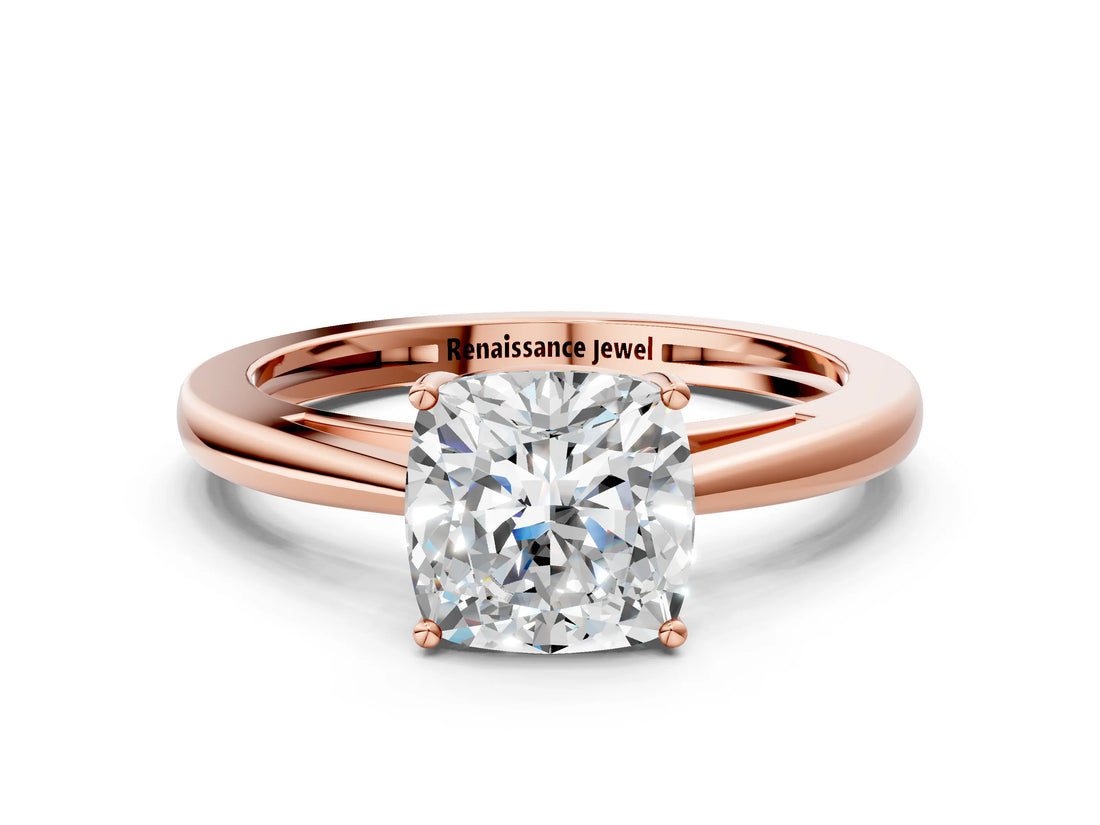 Rose gold Cushion Solitaire Diamond Ring with Split Shank and Four-Prong Setting_12