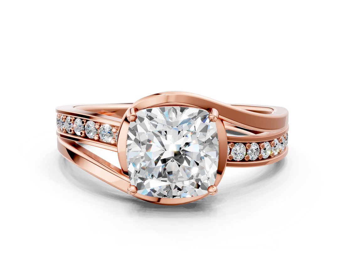 Rose gold Cushion Solitaire Diamond Ring with Split Shank and Prong Setting_65