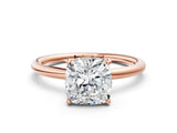 Rose gold Cushion Solitaire Diamond Ring with a Classic Band and Four-Prong Setting