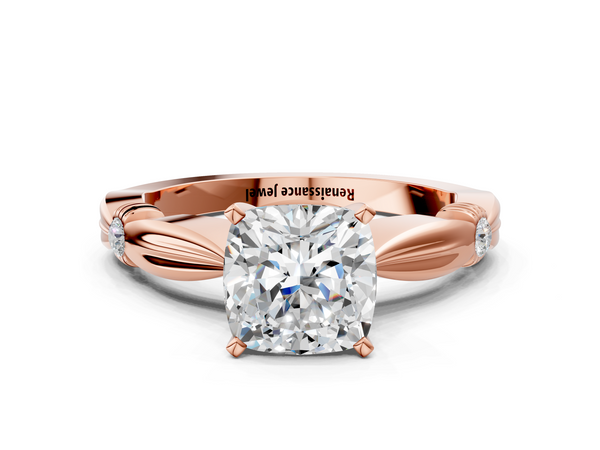 Rose gold Cushion Solitaire Diamond Twisted Band with Four-Prong Setting