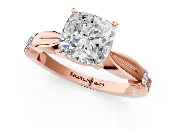 Rose gold Cushion Solitaire Diamond Twisted Band with Four-Prong Setting